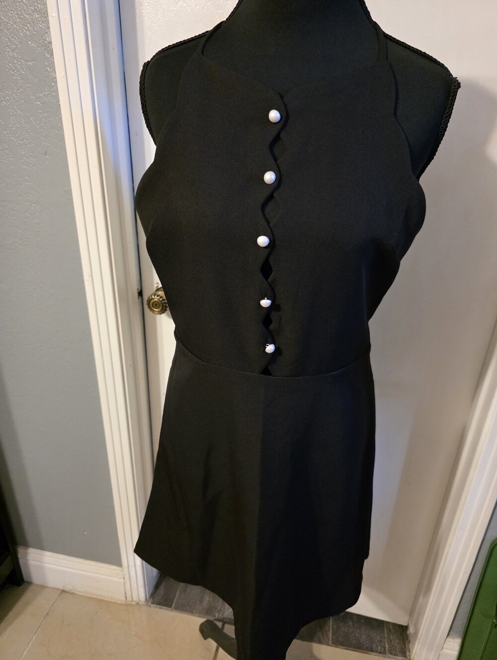 Betsy Johnson Black Sleeveless Dress with Pearl Buttons